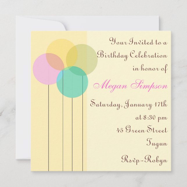 Yellow Balloon Birthday Invitation (Front)