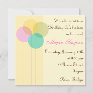 Yellow Balloon Birthday Invitation