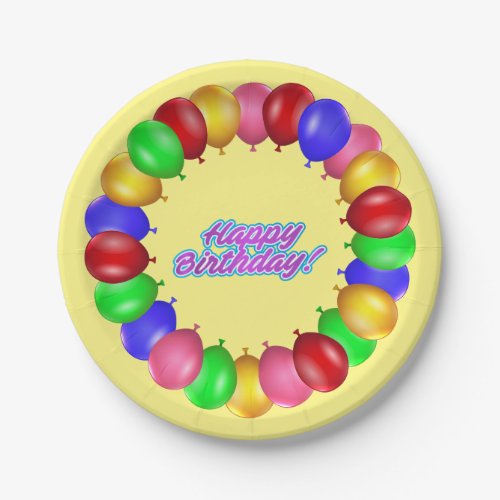 Yellow Balloon Framed Birthday Paper Plate