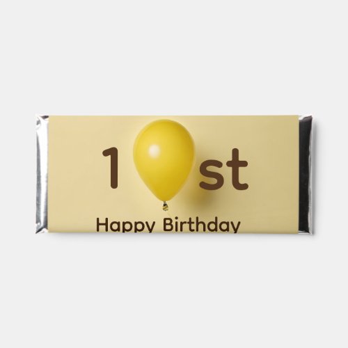 Yellow balloons 1st birthday add name date text hershey bar favors