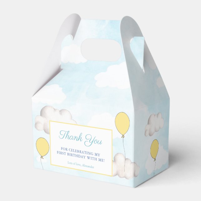 Yellow Balloons Clouds Birthday Christening Party Favor Boxes (Front Side)