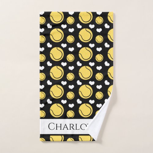 Yellow Balls and White Hearts Tennis Enthusiast Hand Towel