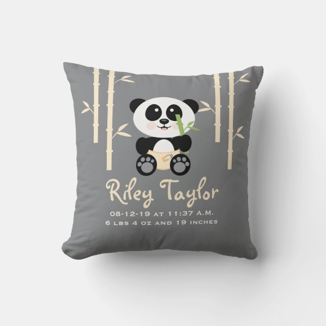 Yellow Bamboo Panda Baby Announcement Pillow (Front)