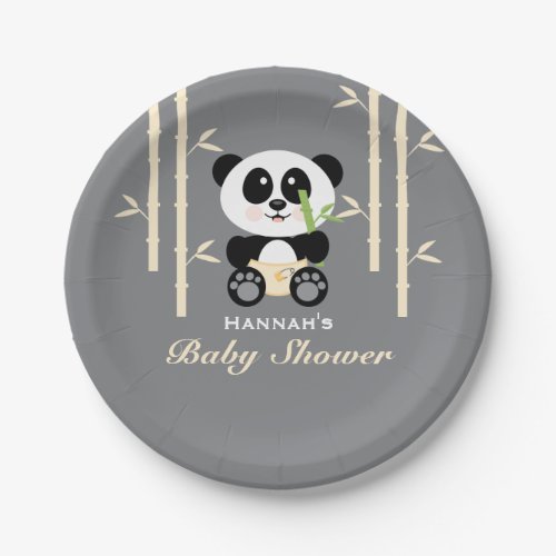 Yellow Bamboo Panda Baby Shower Paper Plates