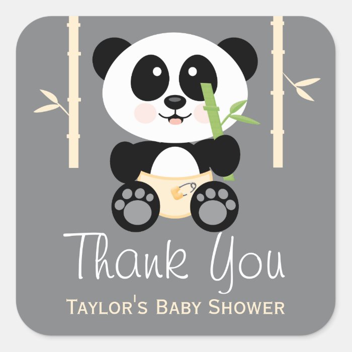 Yellow Bamboo Panda Baby Shower Thank You Stickers