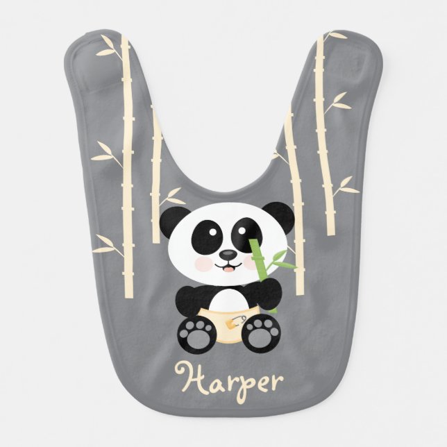 YELLOW BAMBOO PANDA IN DIAPERS BABY BIB (Front)