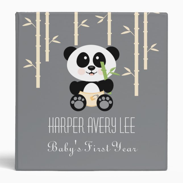 Yellow Bamboo Panda in Diapers Baby Photo Album Binder (Front)
