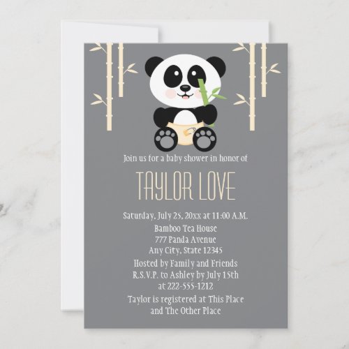 Yellow Bamboo Panda in Diapers Baby Shower Invitation