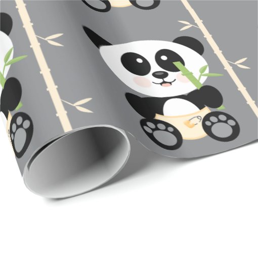 Yellow Bamboo Panda in Diapers Wrapping Paper | Zazzle