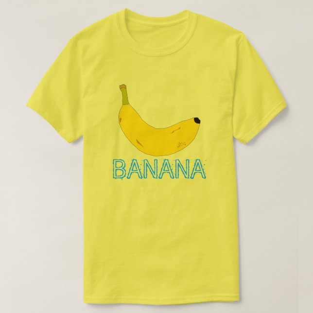 YELLOW BANANA AND BLUE TEXT T-Shirt (Design Front)