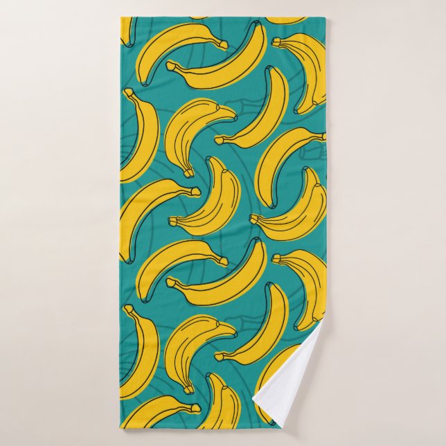 Yellow Banana: Black Outline Vintage Bath Towel (Bath Towel)