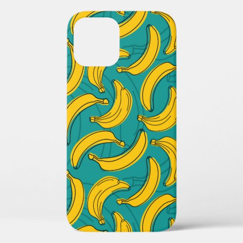 Yellow Banana Black Outline Vintage iPhone 12 Case