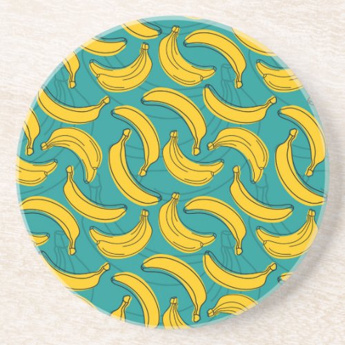 Yellow Banana Black Outline Vintage Coaster