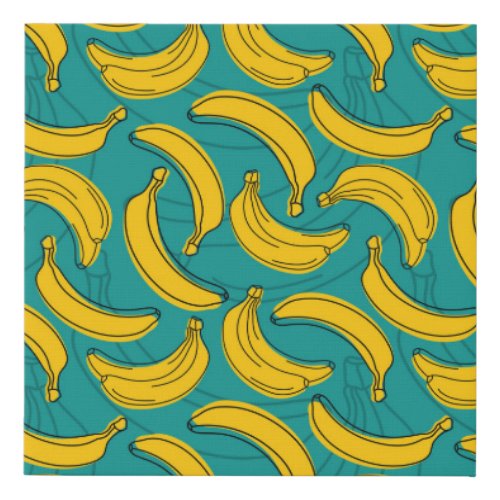 Yellow Banana Black Outline Vintage Faux Canvas Print