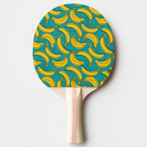 Yellow Banana Black Outline Vintage Ping Pong Paddle