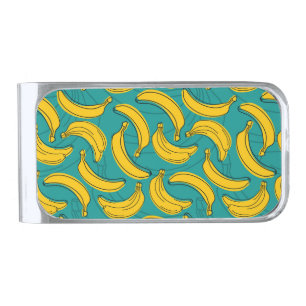 Yellow Banana: Black Outline Vintage Silver Finish Money Clip