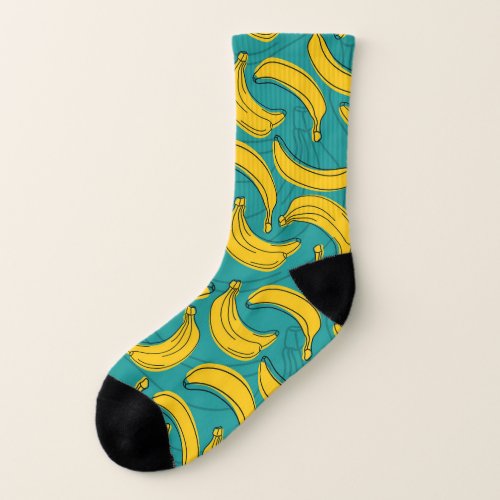 Yellow Banana Black Outline Vintage Socks