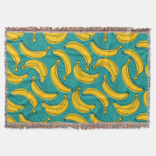 Yellow Banana Black Outline Vintage Throw Blanket