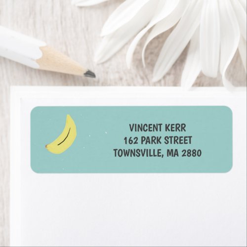 Yellow banana drawing blue pattern label