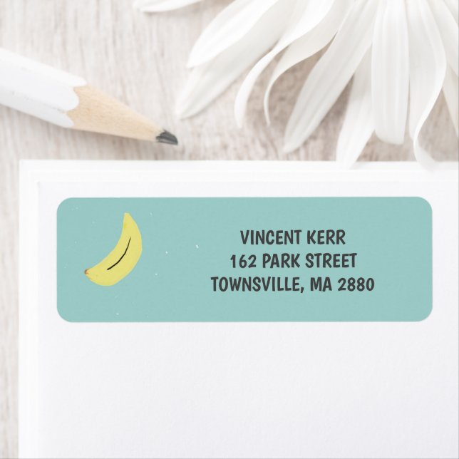 Yellow banana drawing blue pattern label (Insitu)