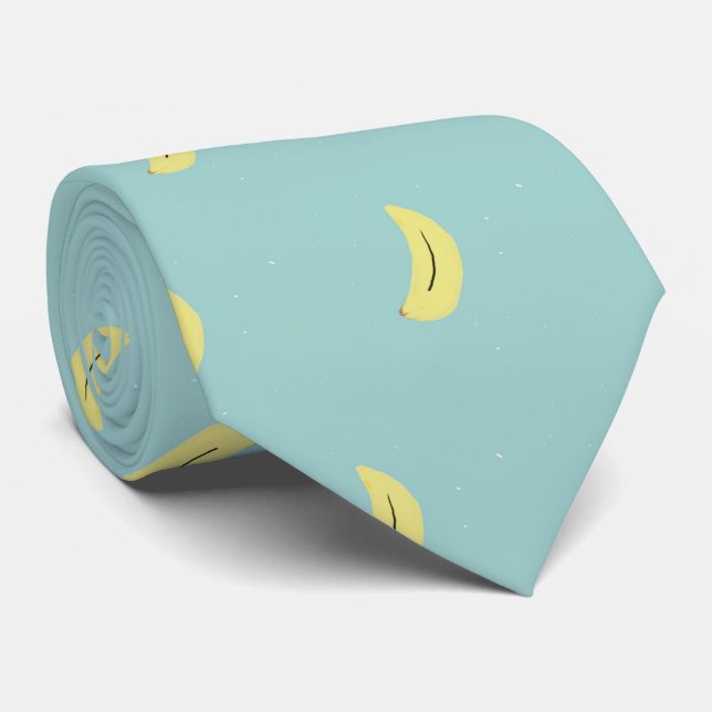 Yellow banana drawing blue pattern neck tie (Rolled)