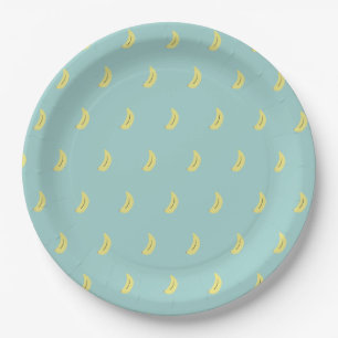 Yellow banana drawing blue pattern paper plates