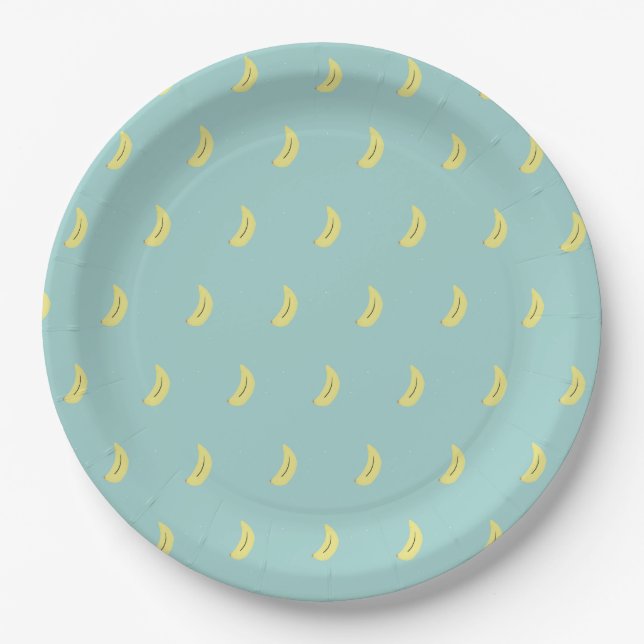 Yellow banana drawing blue pattern paper plates (Front)