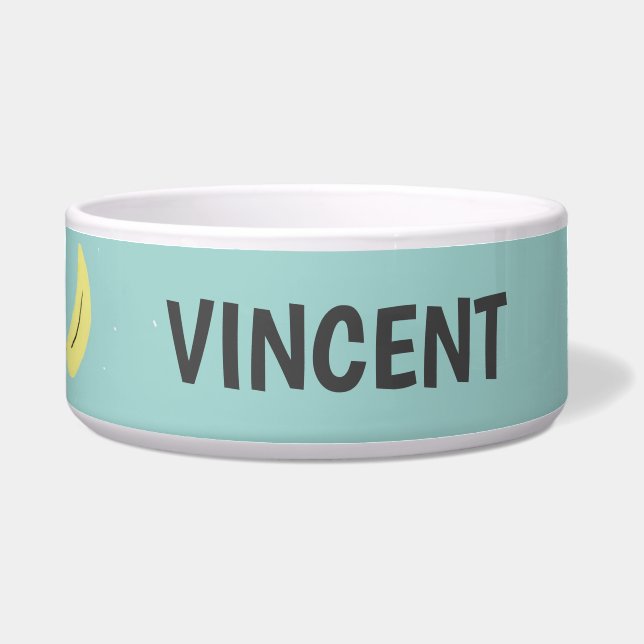 Yellow banana drawing blue personalized bowl (Front)
