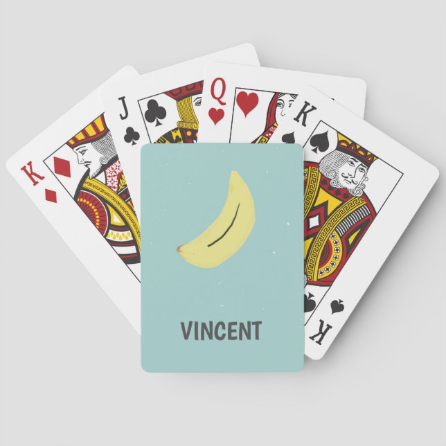 Yellow banana drawing blue personalized poker cards (Back)