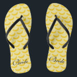 Yellow banana fruit pattern custom name flip flops<br><div class="desc">Yellow banana fruit pattern custom name flip flops for wedding bride or personal use. Custom strap color for him and her / men and women. Custom background color and personalized name initials. Modern design sandals. Cute party favor for beach theme wedding, tropical destination marriage, bridal shower, engagement, anniversary, birthday, bbq,...</div>