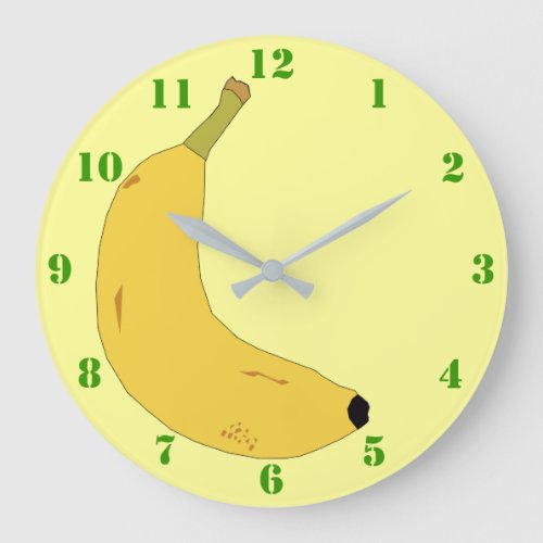 YELLOW BANANA IN POP ART STYLE WITH GREEN NUMBERS LARGE CLOCK
