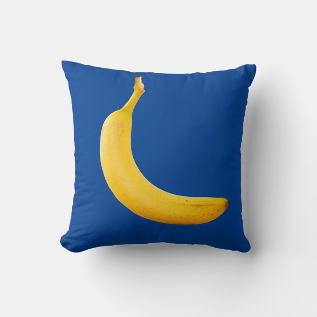 Yellow Banana on Blue Throw Pillow (Front)