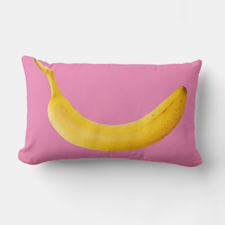 Yellow Banana on Pink Lumbar Pillow