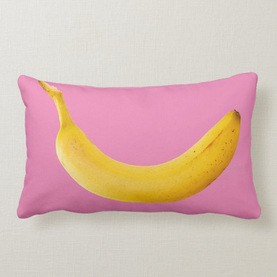Yellow Banana on Pink Lumbar Pillow