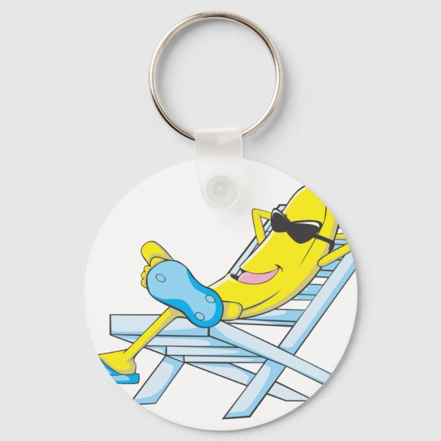 Yellow Banana Relax Sit on Beach Lounge Chair Keychain (Front)