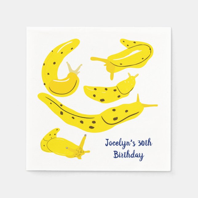 Yellow Banana Slugs Personalized Party Napkins (Front)