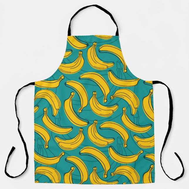 yellow banana with black outline seamless pattern  apron (Front)