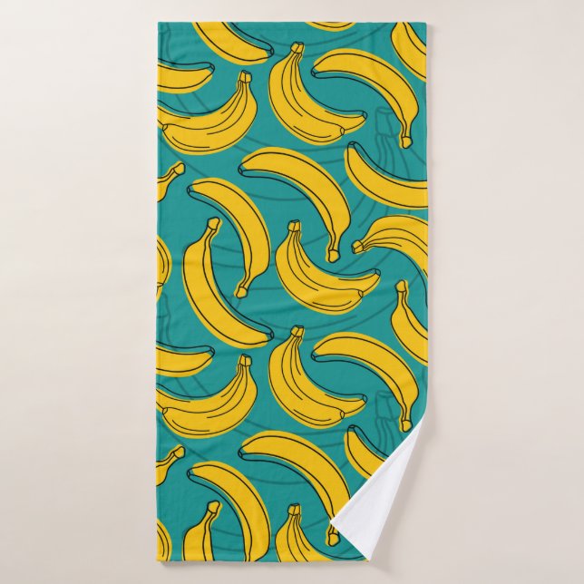 yellow banana with black outline seamless pattern  bath towel (Bath Towel)