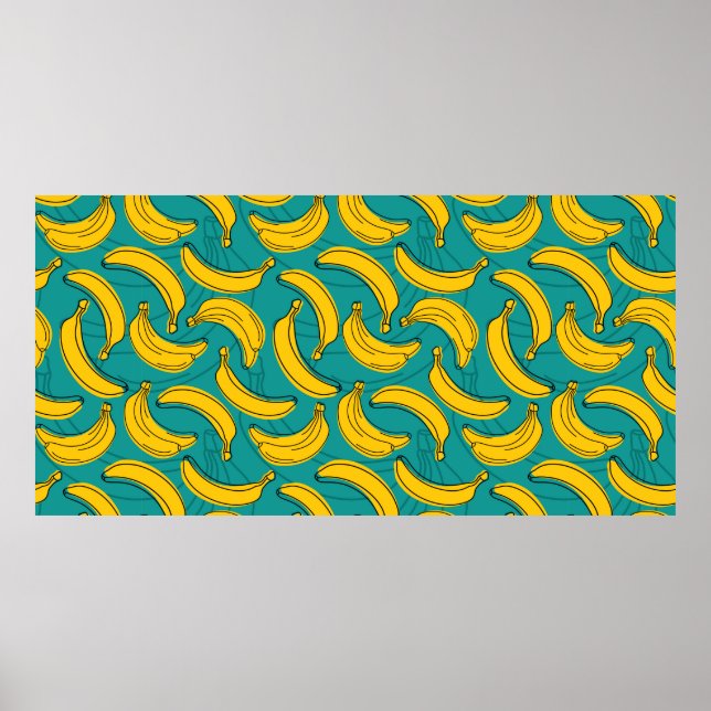yellow banana with black outline seamless pattern  poster (Front)