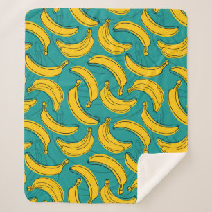 yellow banana with black outline seamless pattern  sherpa blanket
