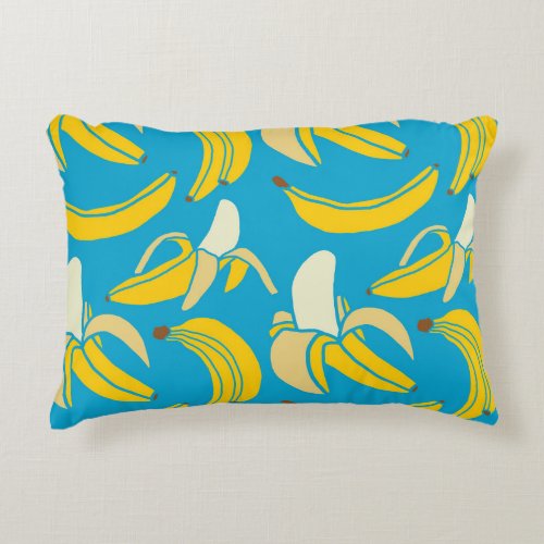 Yellow bananas blue background pattern accent pillow