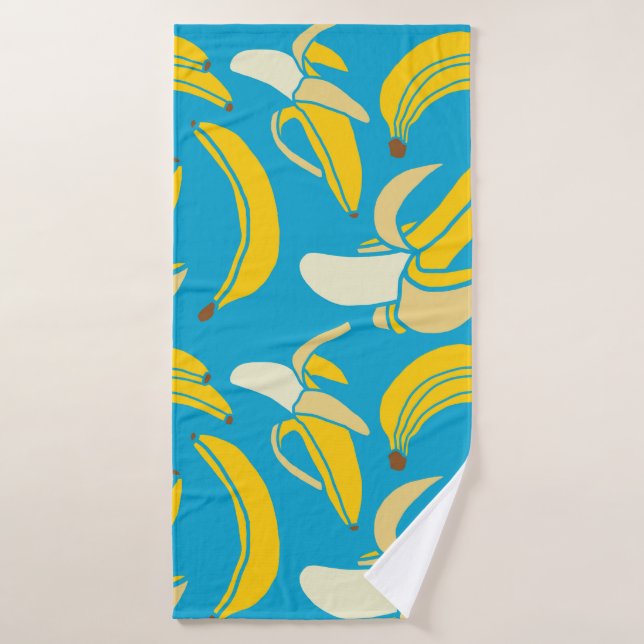 Yellow bananas, blue background pattern bath towel (Bath Towel)