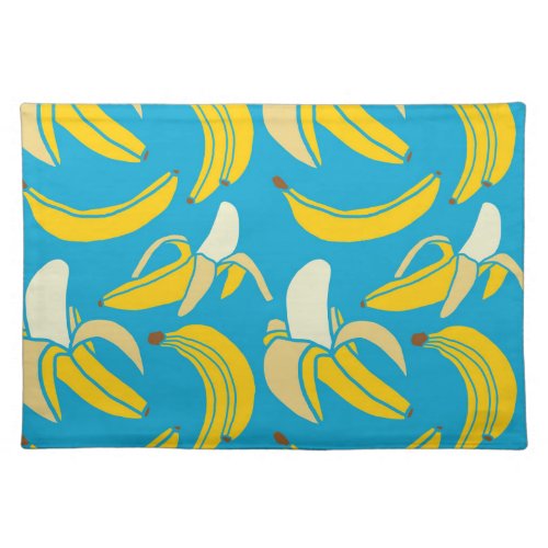 Yellow bananas blue background pattern cloth placemat