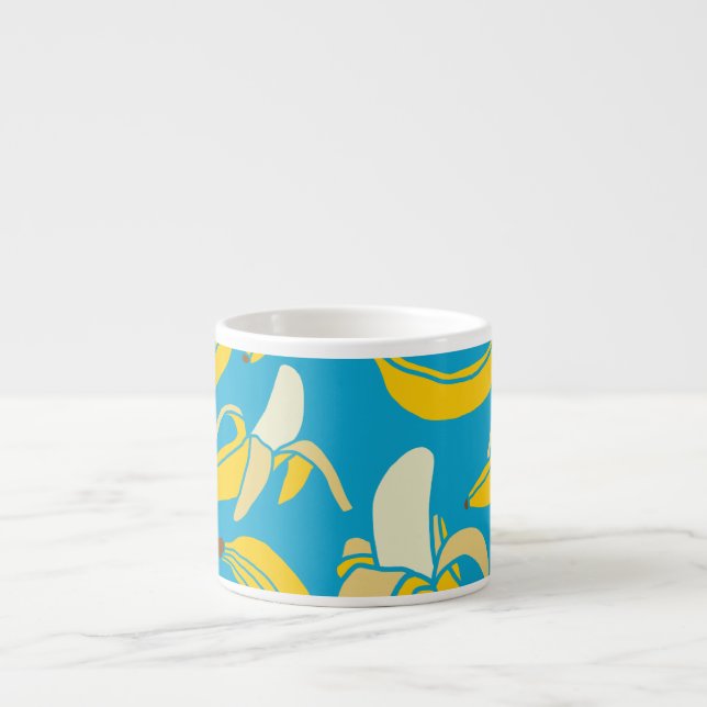 Yellow bananas, blue background pattern espresso cup (Front)