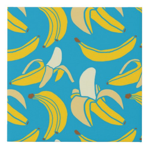 Yellow bananas blue background pattern faux canvas print
