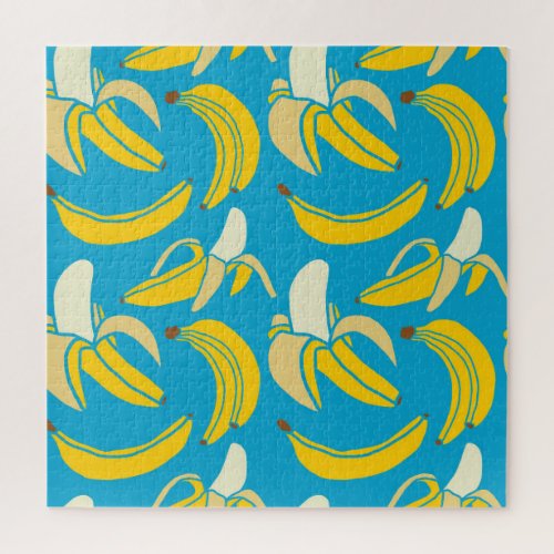 Yellow bananas blue background pattern jigsaw puzzle