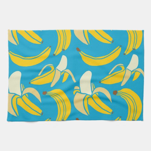Yellow bananas blue background pattern kitchen towel