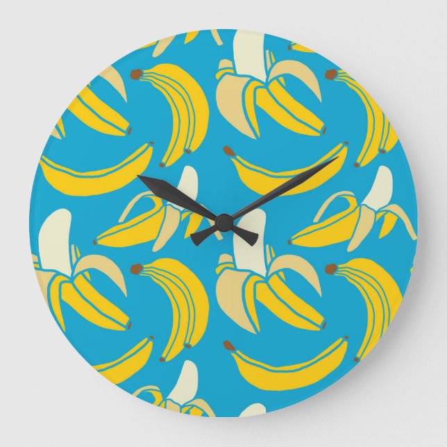 Yellow bananas, blue background pattern large clock (Front)