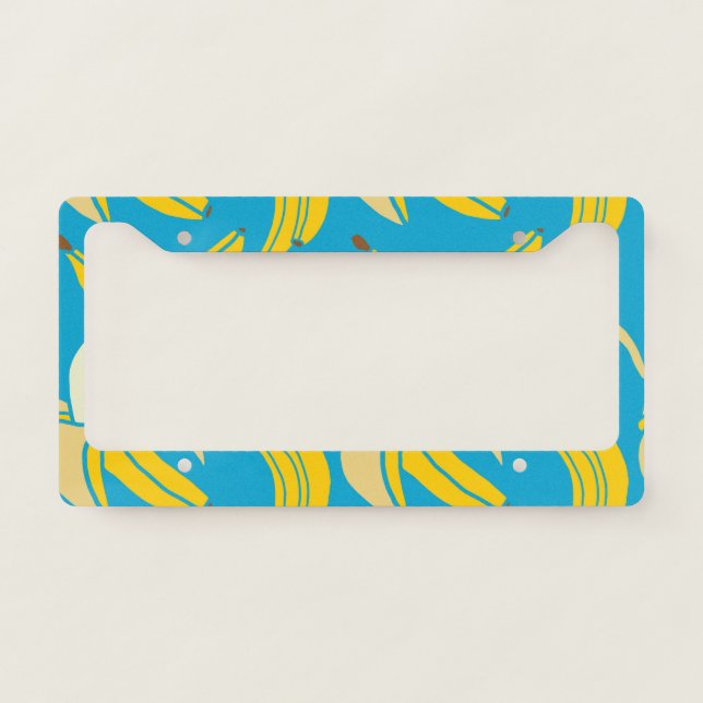 Yellow bananas, blue background pattern license plate frame (Front)