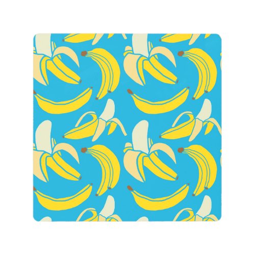 Yellow bananas blue background pattern metal print